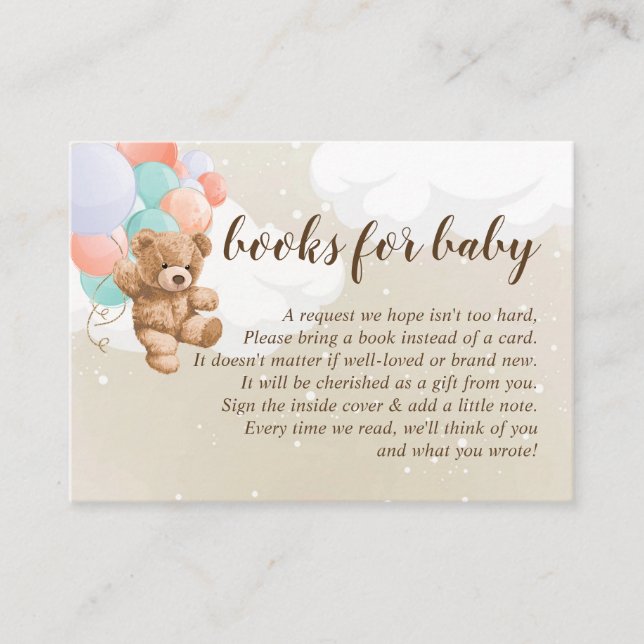 Teddy Bear Multi-Colour Balloons Book For Baby Enclosure Card (Front)