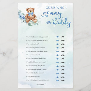 Teddy Bear Mummy or Daddy Boy Baby Shower Game