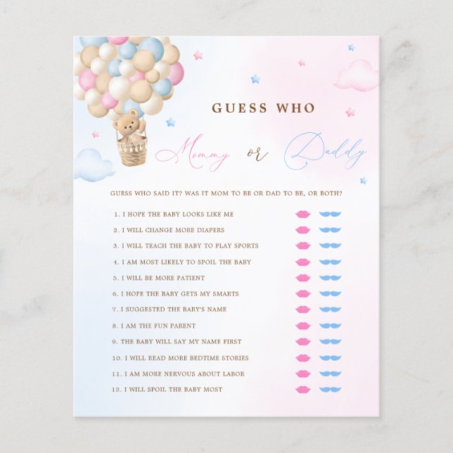Teddy Bear Mummy or Daddy Gender Reveal Game (Front)