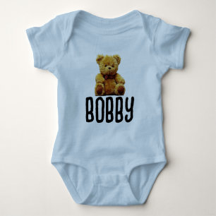 TEDDY BEAR & NAME BABY BOY BODYSUIT
