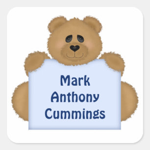 Teddy Bear Name Sticker (Blue)