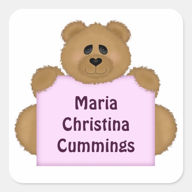 Teddy Bear Name Sticker (Pink) (Front)