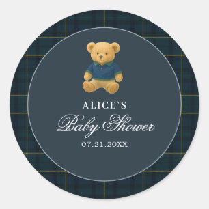 Teddy Bear Navy Blue Baby Shower Classic Round Sticker