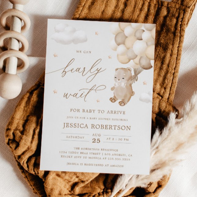 Teddy Bear Neutral Balloons Baby Shower Invitation (Creator Uploaded)