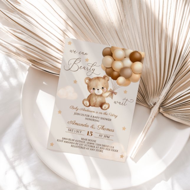 Teddy Bear Neutral Balloons Baby Shower Invitation (Creator Uploaded)