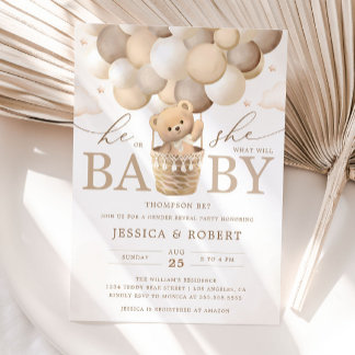 Teddy Bear Neutral Gender Reveal Invitation