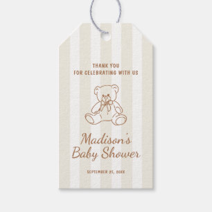 Teddy Bear Neutral Stripes Baby Shower Gift Tags