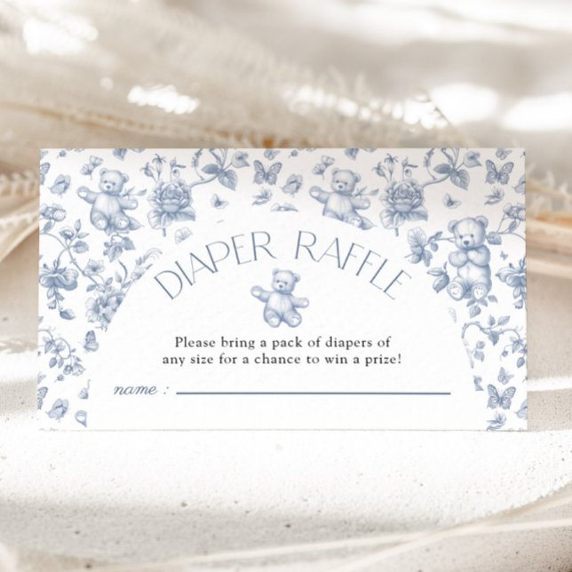 Teddy Bear Neutral Toile Diaper Raffle Baby Shower Enclosure Card (Teddy Bear Neutral Toile Diaper Raffle Baby Shower Enclosure Card)