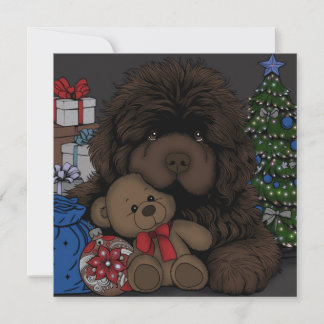 Teddy bear Newfoundland puppy dog Holiday Card