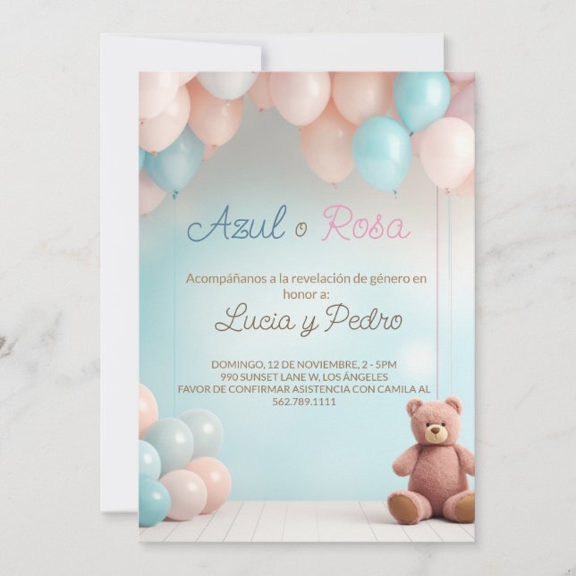 Teddy Bear Niño o Niña - Spanish Gender Reveal   Invitation (Front)