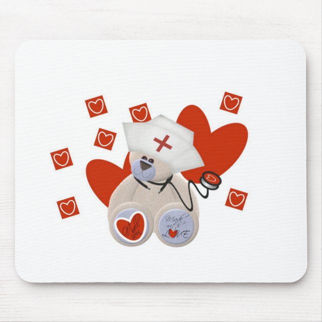 Teddy Bear Nurse Love Tshirts and Gifts Mouse Mat (Front)