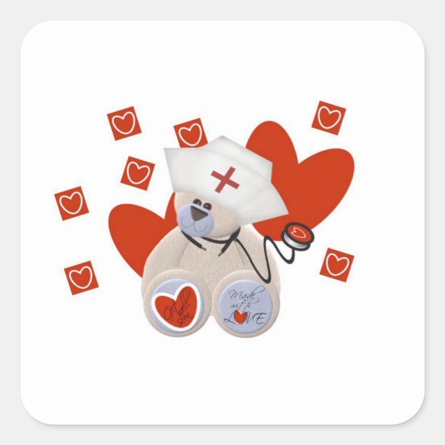 Teddy Bear Nurse Love Tshirts and Gifts Square Sticker (Front)