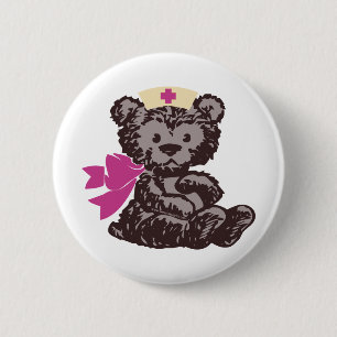 Teddy Bear Nurse (Pink) 6 Cm Round Badge