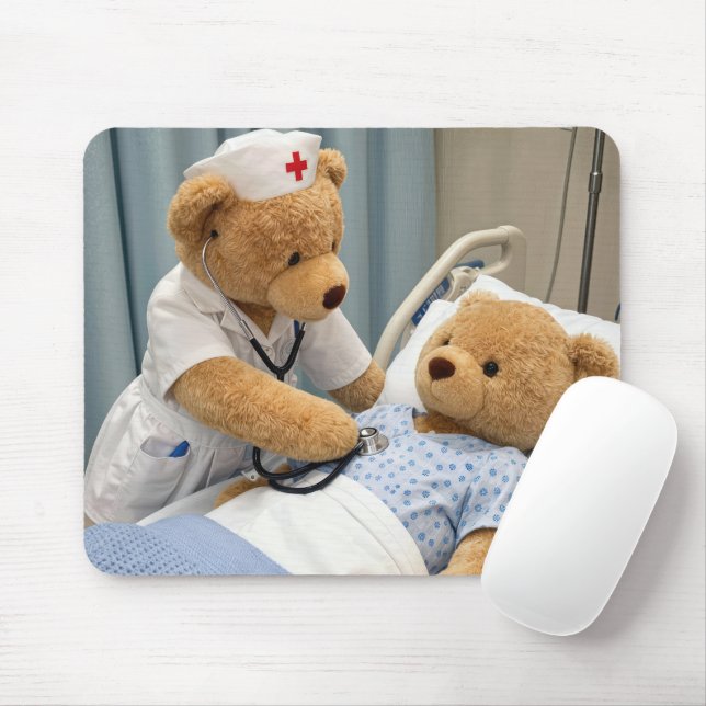 Teddy Bear Nurse with a Stethoscope  Mouse Mat (With Mouse)