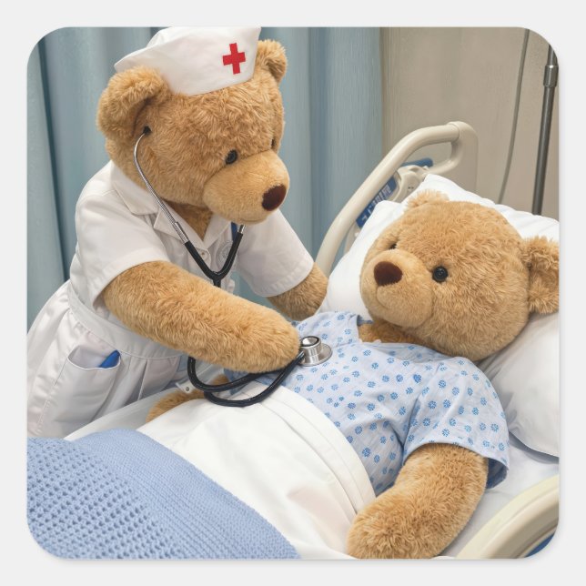 Teddy Bear Nurse with a Stethoscope  Square Sticker (Front)