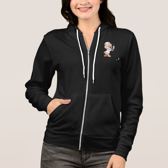 Teddy Bear Nurse Womens Jacket Hoodie (Front)