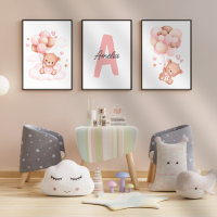Teddy Bear nursery Baby Girl Initial Name wall art