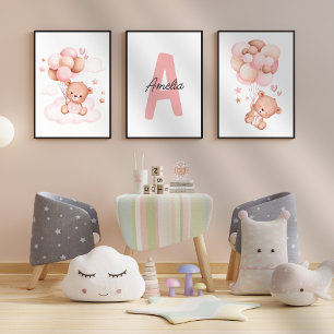 Teddy Bear nursery Baby Girl Initial Name wall art