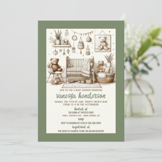 Teddy Bear Nursery Baby Shower Invitation (Standing Front)