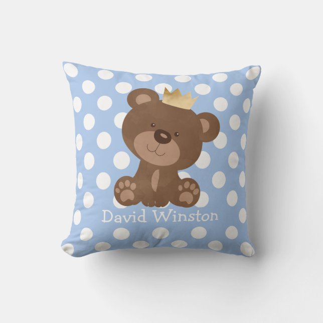 Teddy Bear Nursery Decor Baby Boy Personalised Cushion (Front)
