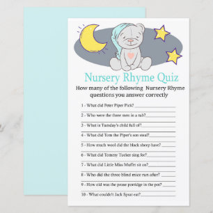 Teddy bear Nursery Rhyme Quiz baby shower game