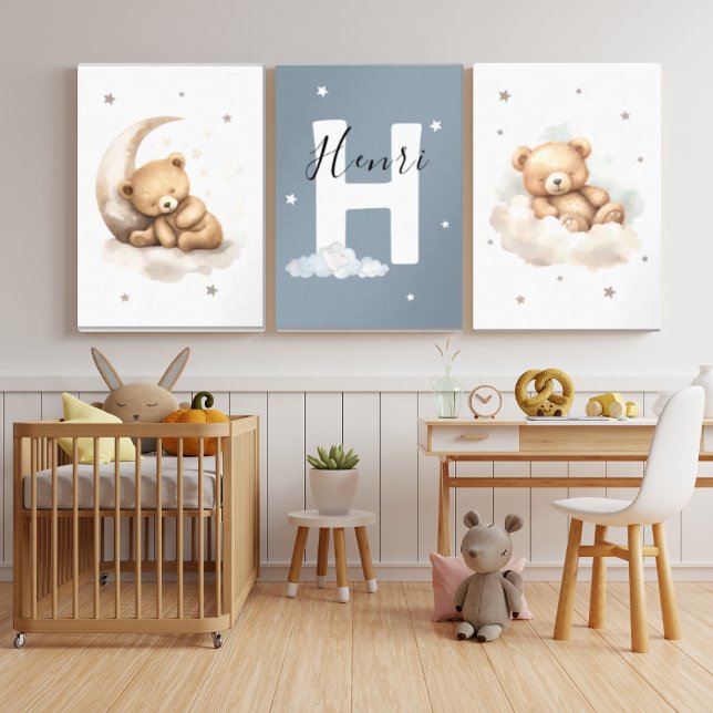 Teddy Bear Nursery Wall Art Set Moon & Cloud Baby (Creator Uploaded)