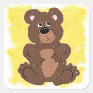 Teddy Bear O2 Yellow Background Square Sticker