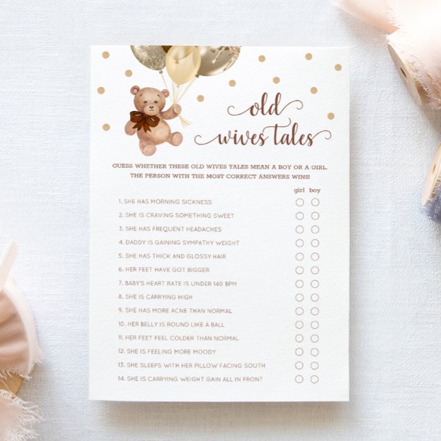Teddy Bear Old Wives Tales Gender Reveal Baby Card (Creator Uploaded)