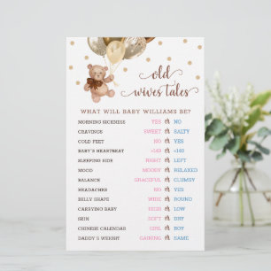 Teddy Bear Old Wives Tales Gender Reveal Baby Game