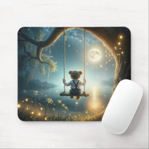 Teddy Bear On a Tree Swing With Fireflies Mouse Mat