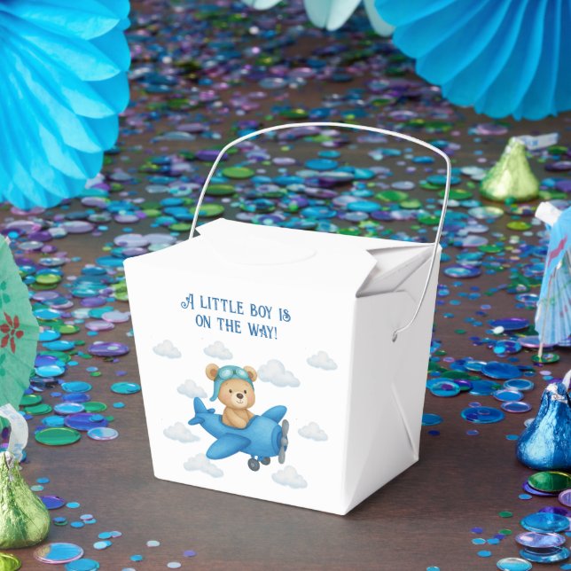 Teddy Bear on Aeroplane Baby Shower Favour Box (Party)
