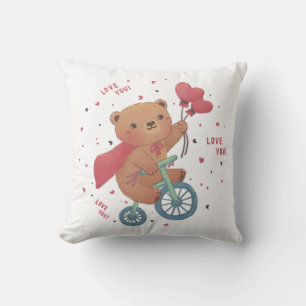 Teddy Bear on Bike: Love You! Cushion