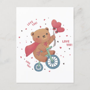 Teddy Bear on Bike: Love You! Postcard