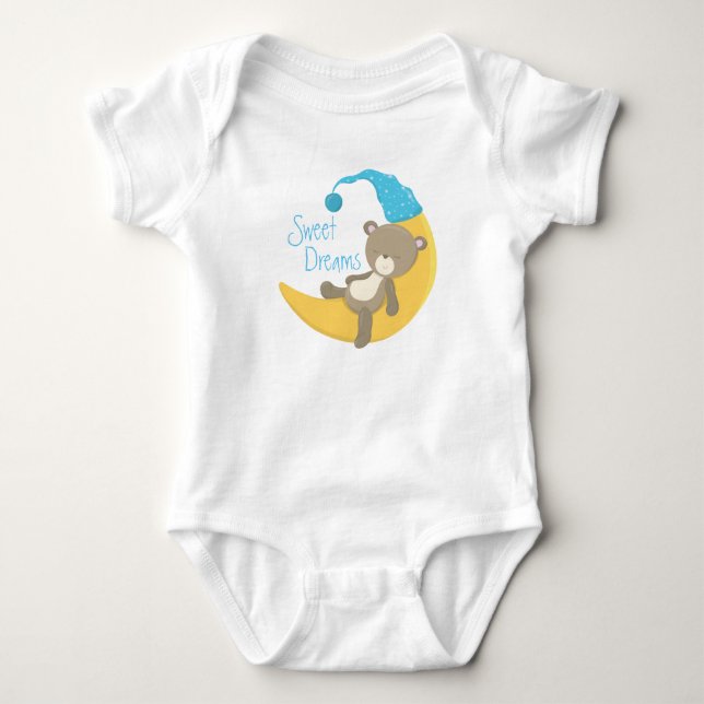 Teddy Bear on Crescent Moon Baby Bodysuit (Front)