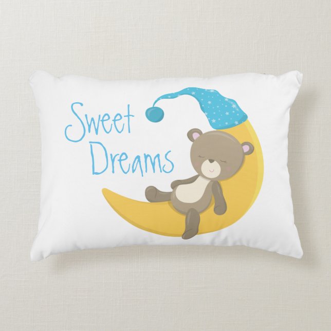 Teddy Bear on Crescent Moon Nursery Decorative Cushion (Front)