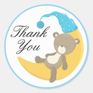 Teddy Bear on Crescent Moon Thank You Classic Round Sticker