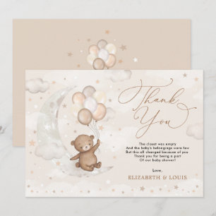 Teddy Bear on Cresent Moon   Balloons Clouds Stars Thank You Card