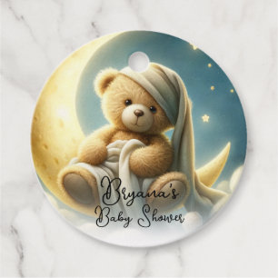 Teddy Bear on Moon Glow Stars Baby Shower Favour Tags