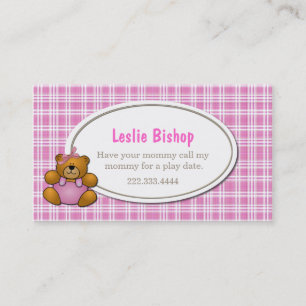Teddy Bear on Pink Plaid Play Date Card