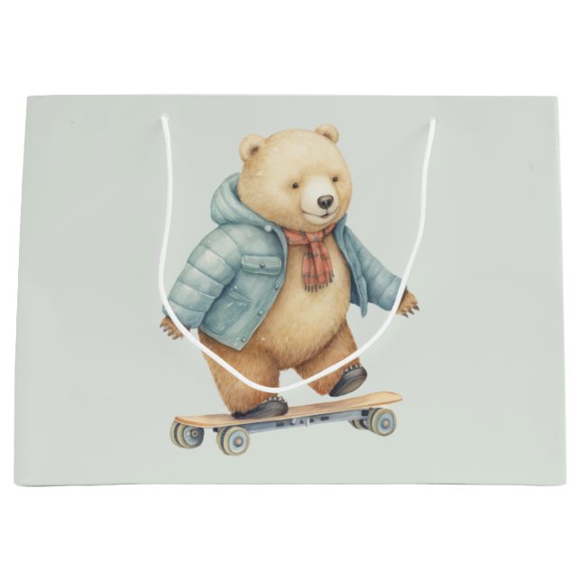 Teddy bear on skate board  large gift bag (Front)