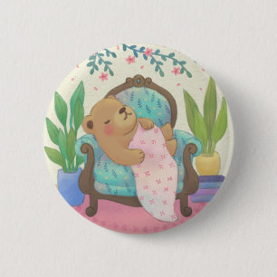 Teddy Bear on Vintage Armchair Illustration 6 Cm Round Badge