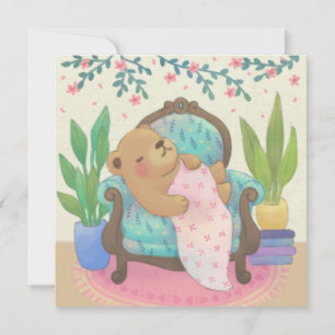 Teddy Bear on Vintage Armchair Illustration Card
