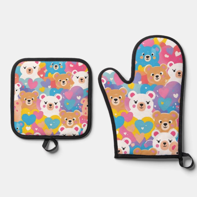 teddy bear oven mitt & pot holder set (Front)