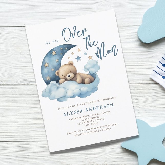 Teddy Bear Over the Moon Baby Shower Invitation (Creator Uploaded)