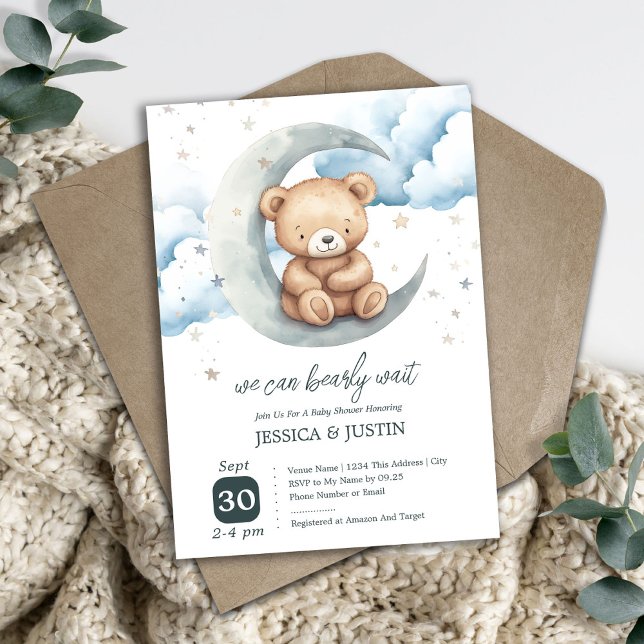 Teddy Bear Over the Moon Baby Shower Invitation (Creator Uploaded)