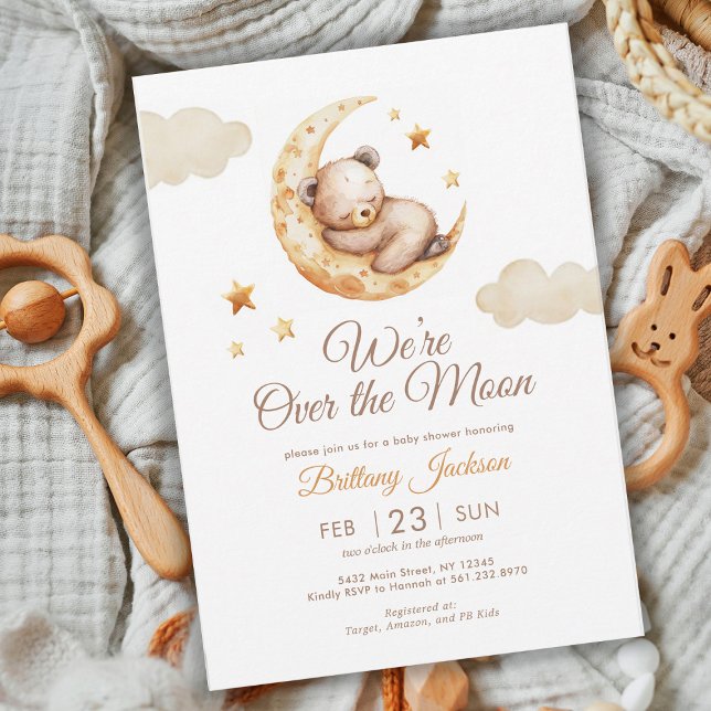 Teddy Bear Over the Moon Baby shower Invitation (Creator Uploaded)