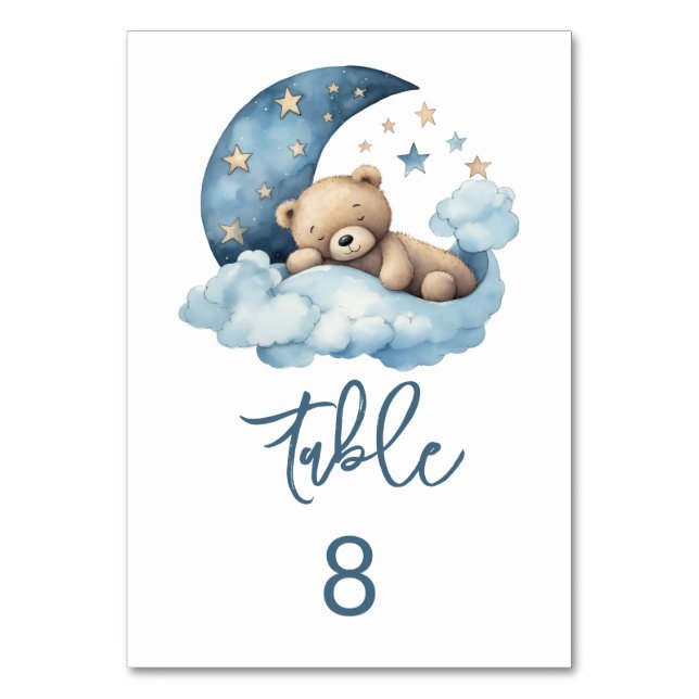 Teddy Bear Over the Moon Baby Shower Table Number (Front)