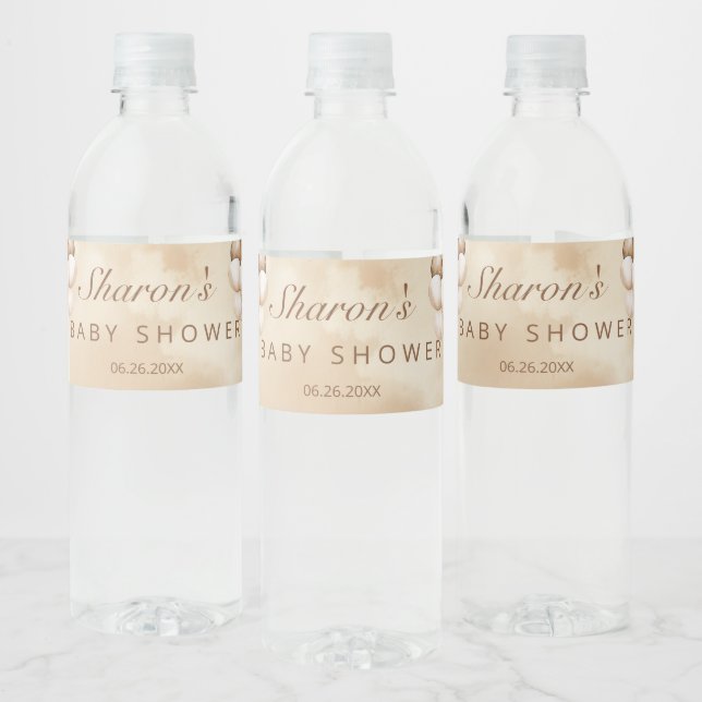 Teddy Bear Over the Moon Baby Shower Water Bottle Label (Bottles)