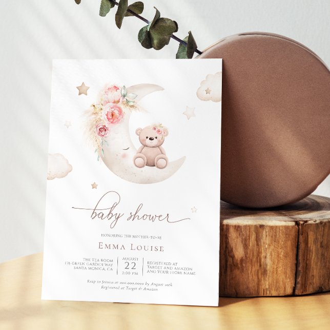 Teddy Bear Over The Moon Neutral Baby Shower  Invitation (Creator Uploaded)