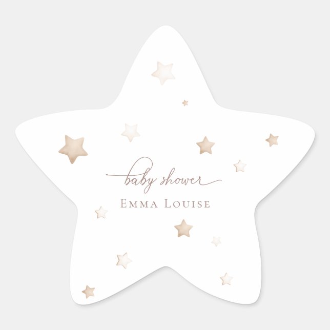 Teddy Bear Over The Moon Neutral Baby Shower  Star Sticker (Front)